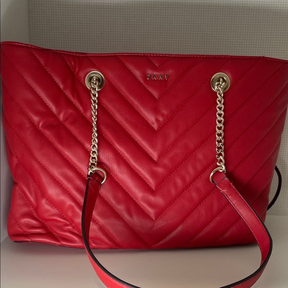 DKNY Red Chevron Quilted Tote - Picture 1 of 5